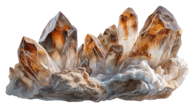 Smoky quartz raw formation with jagged edges, on white background