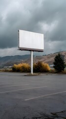 Blank billboard in an empty parking lot under an overcast sky