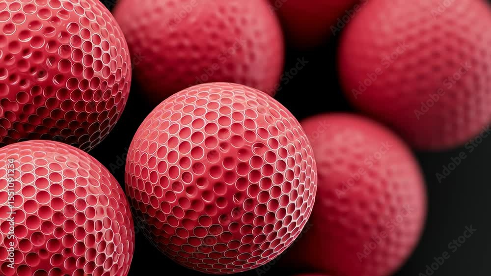 Poster close-up view of vibrant red textured spheres with a honeycomb pattern, showcasing intricate details
