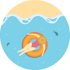 Fototapeta premium 여름바다 해변 원형 일러스트 Summer Sea Beach Circular Illustration