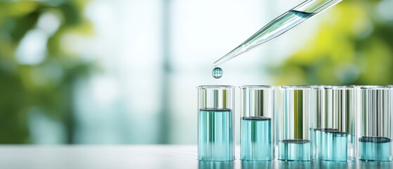 The pipette dropping liquid into test tubes in a modern laboratory setting.