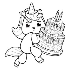 Happy Birthday Coloring Page with cute unicorn
