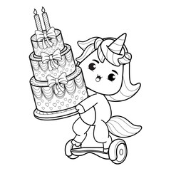 Happy Birthday Coloring Page with cute unicorn