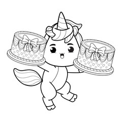 Happy Birthday Coloring Page with cute unicorn