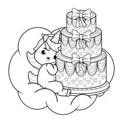 Happy Birthday Coloring Page with cute unicorn