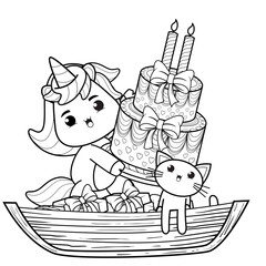 Happy Birthday Coloring Page with cute unicorn
