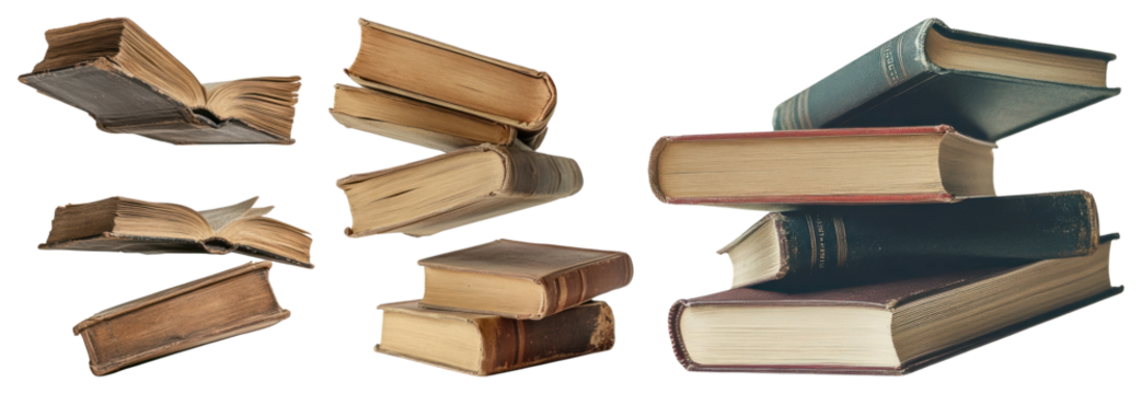 PNG Vintage books stack collection, element set on transparent background - Powered by Adobe