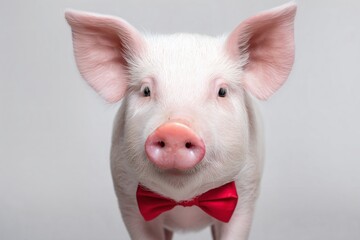 Świnka z czerwoną muszką, Portret uroczej świni, humor