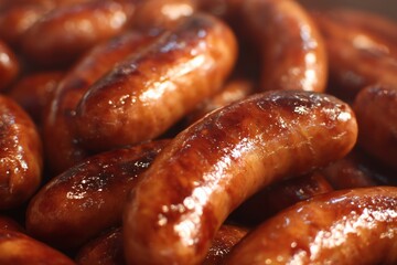 Grillowane kiełbasy w dużej ilości, Soczyste kiełbaski z rusztu