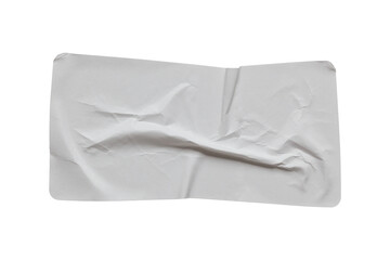 paper sticker label isolated with clipping path on white background. blank glued creased paper sheet mockup.