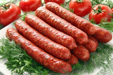 Kiełbaski z ziołami i pomidorami, Surowe kiełbasy gotowe do grillowania