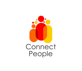 Connect people together icon. Union and family, community or teamwork symbol. Communication company, human resources service or people social connect vector emblem with abstract colorful human figures