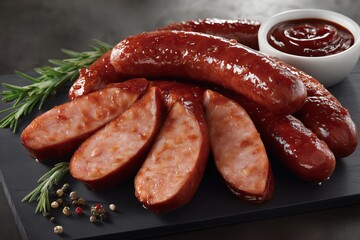 Pieczona kiełbasa z sosem i przyprawami Kiełbasa w plastrach