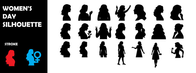 Women’s Day Silhouette Vector Set – Female Empowerment, Equality, and Celebration Illustration