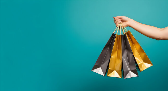 Luxury Shopping Bags Teal Background