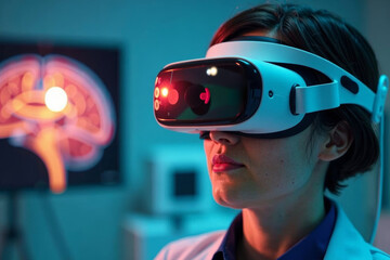 Physician Utilizing VR Headset to Conduct Brain Surgery on Patient