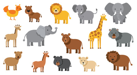 Cartoon Animal Collection – Colorful and Cute Wildlife Illustrations for Kids and Educational Designs