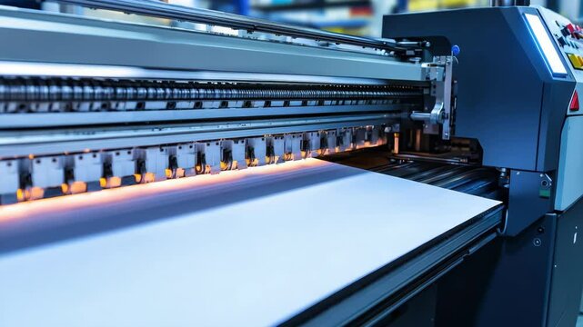 High-tech printing machine in action at a modern print shop showcasing advanced printing technology