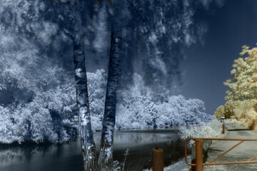 Wandignies Hamage, France le 19 juin 2025 : Photo infrarouge d'un paysage de Wandignies Hamage. Wandignies Hamage est un village situé dans le département du Nord de la France, région Hauts de France