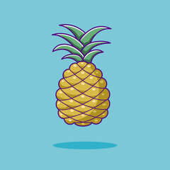 Fresh pineapple fruit. Pineapple fruit icon is designed with cartoon flat style. Vector illustration. Ananas comosus