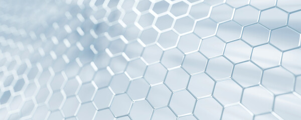 Clean panoramic background with abstract molecule grid and soft lighting. Ideal for skincare, cosmetic branding, biotech visuals, and medical or wellness presentations.