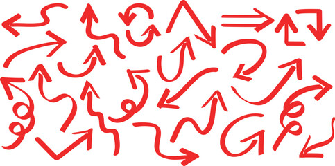 マーカーで書いた赤い矢印のアイコンセット
