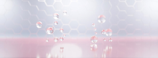 Clean panoramic background with abstract molecule grid and soft lighting. Ideal for skincare, cosmetic branding, biotech visuals, and medical or wellness presentations.