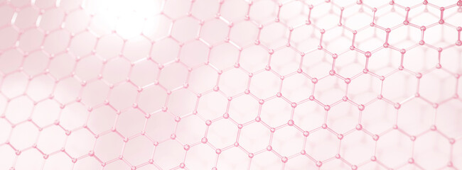 Clean panoramic background with abstract molecule grid and soft lighting. Ideal for skincare, cosmetic branding, biotech visuals, and medical or wellness presentations.