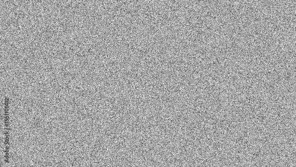 Poster Light noise dot grain background. Vector black and white dotwork pattern. Densely dotted halftone texture, stipple sand grain effect. Abstract grunge monochrome overlay with stochastic stipple spray