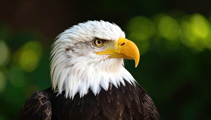 Fototapeta premium Majestic Bald Eagle Portrait showcasing its striking plumage and intense gaze