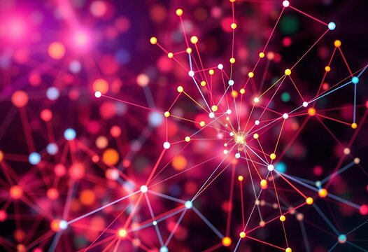 Abstract network nodes & links, vibrant color gradients, big data visualization, structure, links