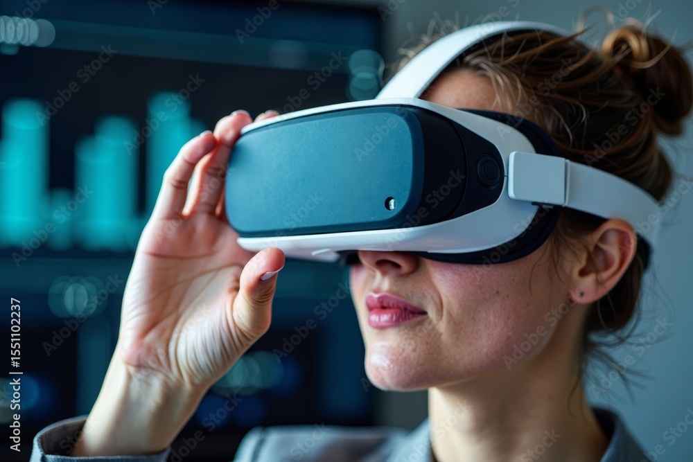 Poster exploring data visualization with virtual reality: a close-up of a businesswoman's hand