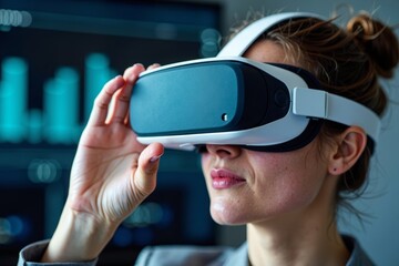 Exploring Data Visualization with Virtual Reality: A Close-up of a Businesswoman's Hand