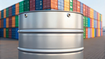 Oil trade international. Metal barrel shipping container storage industrial oil fuel logistics transportation export import outdoor ,global shipping, energy, crude oil market, energy economy