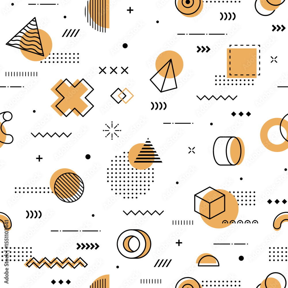 Poster hipster memphis seamless pattern background with abstract geometric shapes. vector trendy repeated o