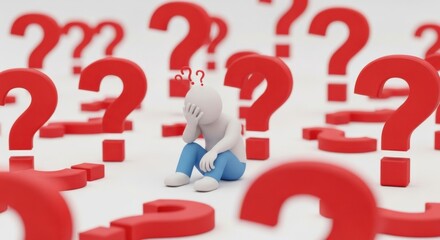 Overwhelmed and Confused Person in a Sea of Questions