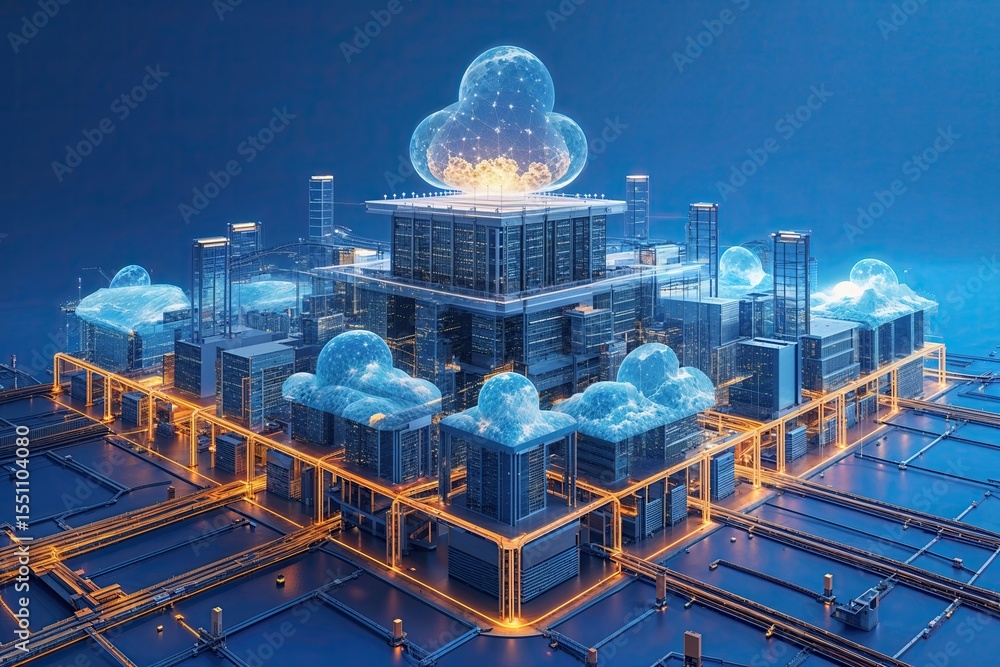 Aufkleber engaging data visualization of innovative cloud network architecture on blue background
