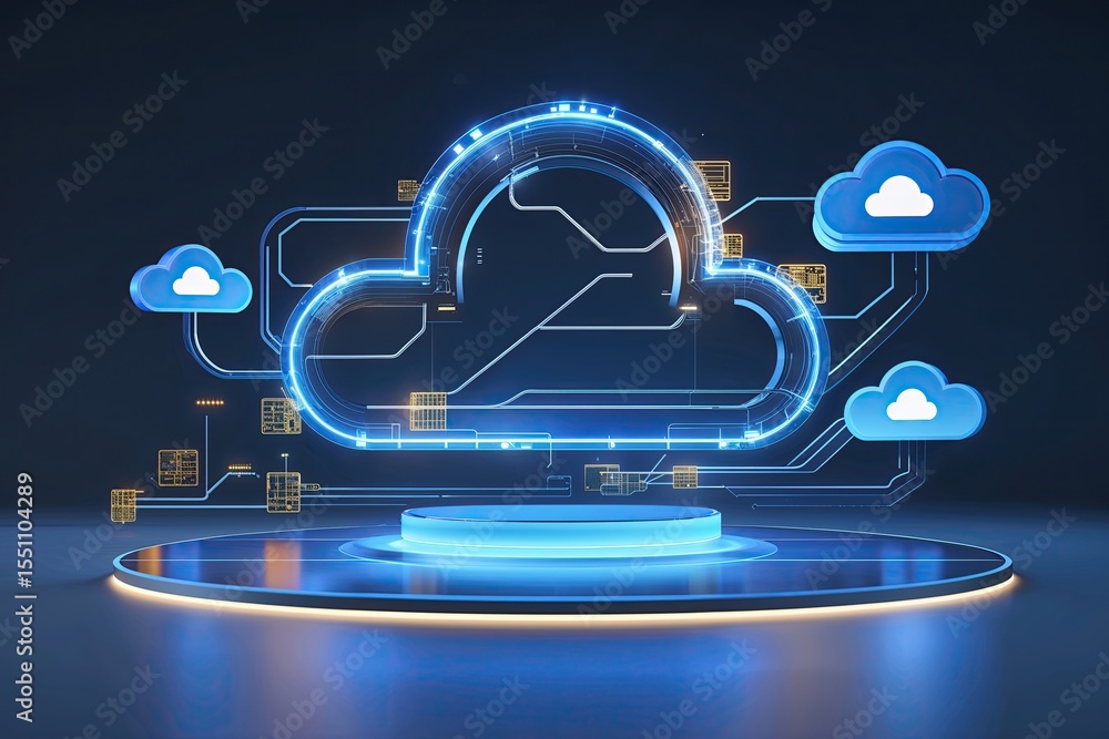 Poster 2d illustration of cloud services and digital transformation within a secure online environment