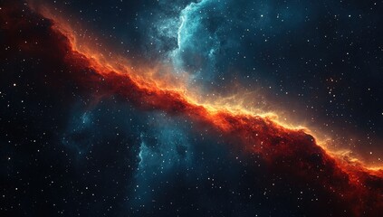 Fototapeta premium Cosmic nebula, vibrant colors, swirling clouds of gas and dust, scattered stars