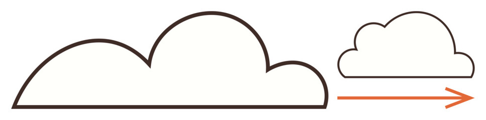 Large cloud shrinking to smaller size followed by arrow. Ideal for technology, cloud computing, data optimization, minimalism, sustainability, efficiency, progress. Simple flat metaphor