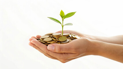 Cost of living inflation. Hand coin plant growth investment finance savings green money wealth nurturing economic future prosperity ,rising prices,financial pressure,economic crisis