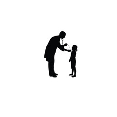 Silhouette of a pediatrician playing with a child patient on white background