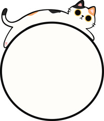 Cute Calico Cat Lying Down on Round Frame Illustration for Adding Text or Branding