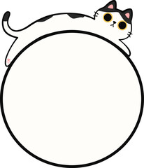 Cute Cat Lying Down on Round Frame Illustration for Adding Text or Branding