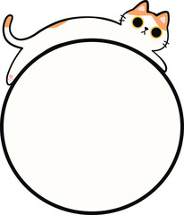 Cute Orange Cat Lying Down on Round Frame Illustration for Adding Text or Branding