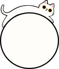 Cute White Cat Lying Down on Round Frame Illustration for Adding Text or Branding