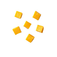 Isolated yellow sticky notes and a block of delicious cheese