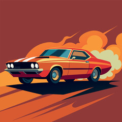 Obraz premium Classic Muscle Car Burning Rubber