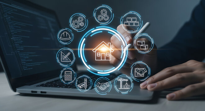 Architect using digital tools for real estate planning and property development