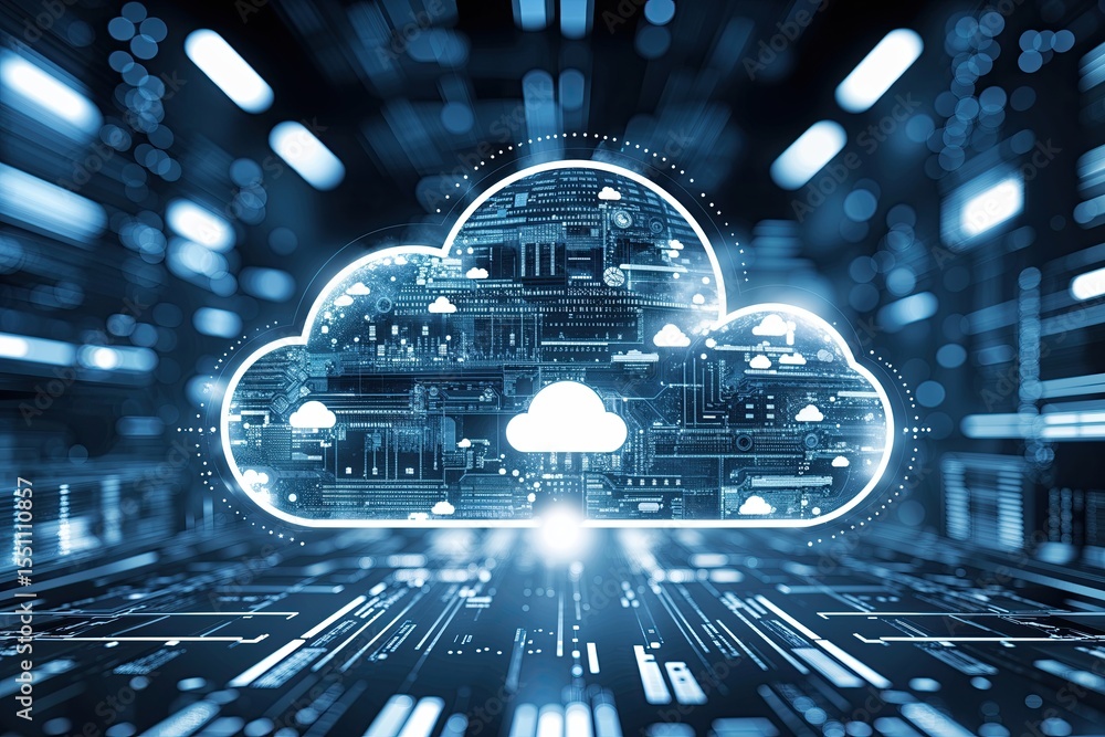 Poster futuristic cloud computing technology concept with abstract digital background